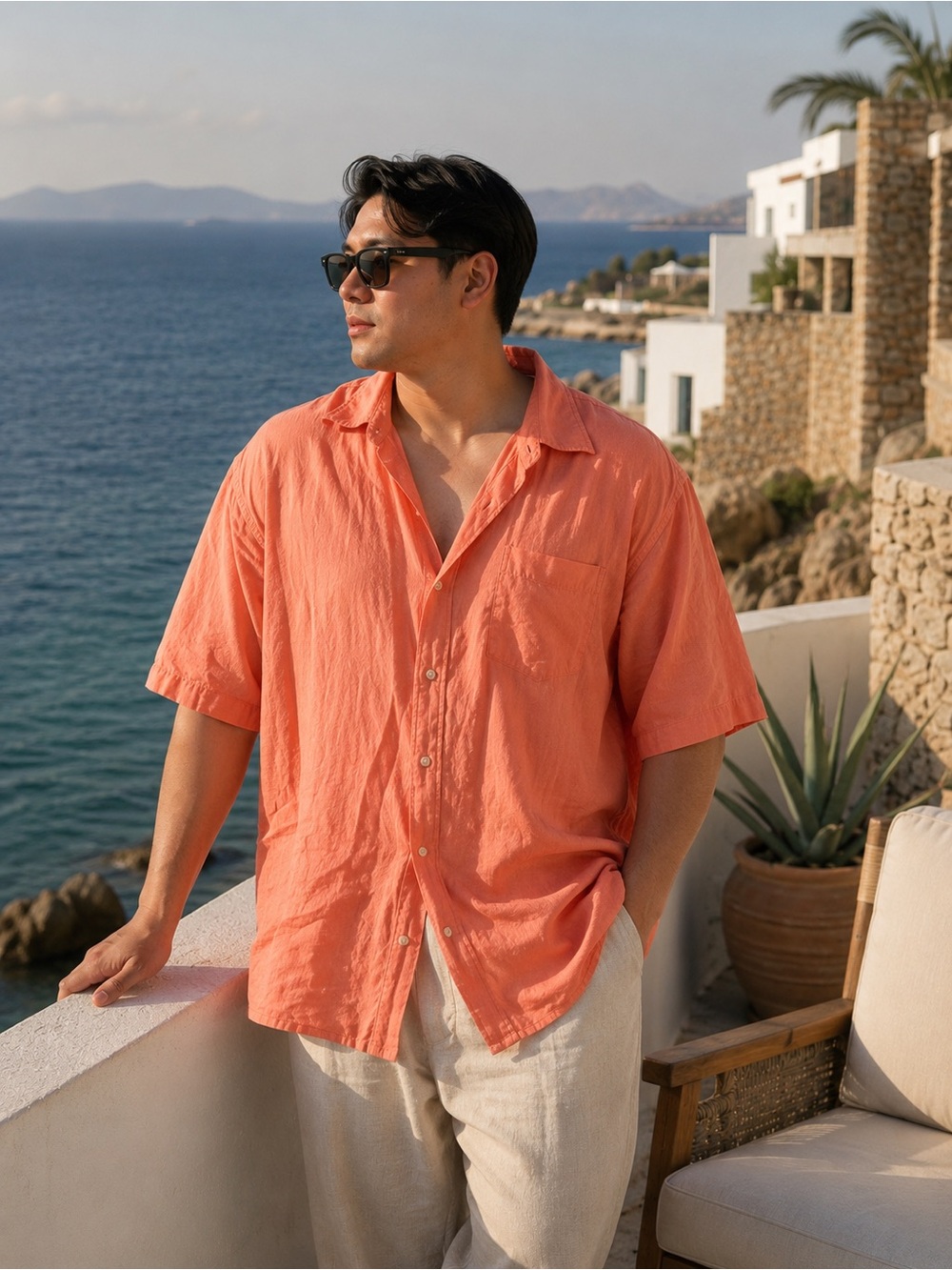 Cutter & Buck Linen Blend Relaxed Fit Vacation Top for Men Resort Quiet Luxury